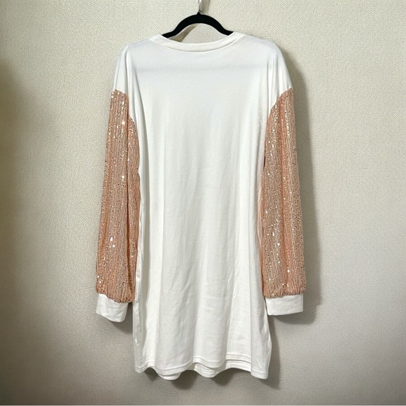 NWT White and Gold Sequin Puff Sleeve Shift Mini Dress XL - Picture 5 of 10
